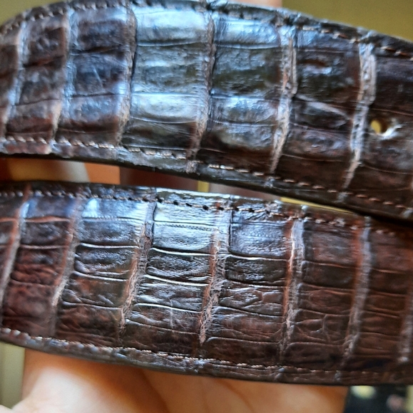 Genuine Crocodile Leather Brown Buckle Belt - Picture 3 of 5